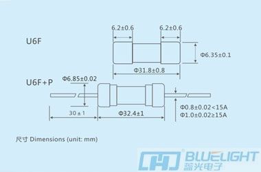 U6F系列/Φ6.35X32玻璃管快斷保險(xiǎn)絲(圖3)