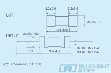 U6T系列/Φ6.35X32玻璃管延時保險絲(圖3)
